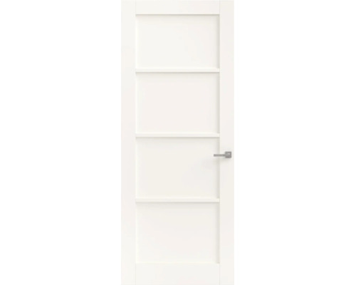 Witte binnendeur met drie panelen en horizontale profielen inclusief deurklink.