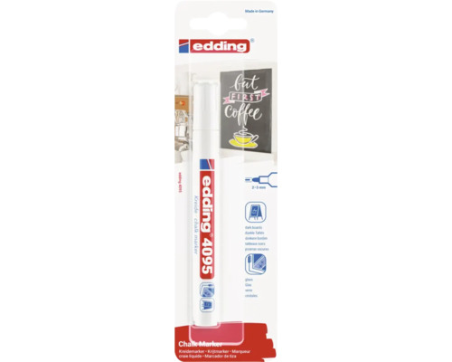 Edding 4095 krijtmarker met 2 tot 3 millimeter ronde punt voor donkere borden en glas in blisterverpakking