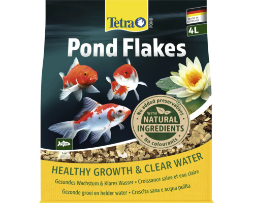 Tetra Pond Flakes vijvervoer in een verpakking van 4 liter voor gezonde groei en helder water.