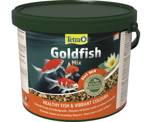 Tetra Pond Goldfish Mix visvoer in emmer met natuurlijke ingrediënten voor goudvissen in de vijver.