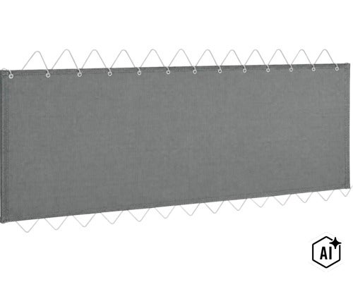 Balkonscherm van textiel met ogen en spankoord voor bevestiging aan de balkonreling. (Image AI modified or generated)