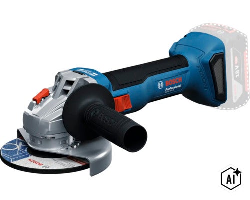 Bosch Professional accu haakse slijper GWS 18V 8 met 18 volt lithium ion accu (Image AI modified or generated)