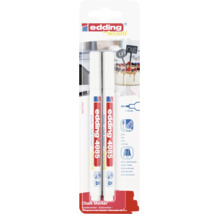 Twee Edding 4085 krijtmarkers voor glas en krijtborden met een lijnbreedte van 1 tot 2 millimeter in blisterverpakking.