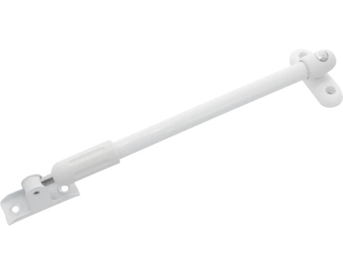 Een witte raamuitzetter met montageplaten voor bevestiging aan het kozijn en de raamvleugel