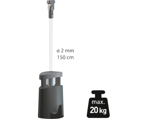 Artiteq schilderijophangkoord met glider en haak 150 centimeter lengte 2 millimeter diameter en maximaal 20 kilogram draagvermogen