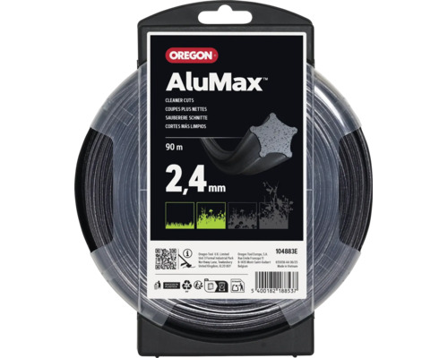 Oregon AluMax maaidraad met 2,4 millimeter diameter en 90 meter lengte op een spoel voor gebruik met grastrimmers en bosmaaiers.