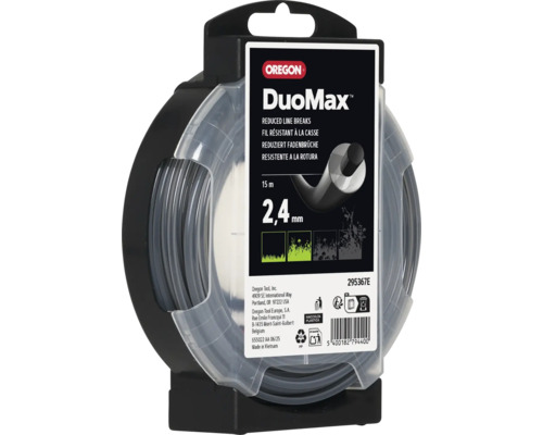 Oregon DuoMax maaidraad voor grastrimmers, 2,4 millimeter diameter en 15 meter lengte, in praktische dispenserverpakking.