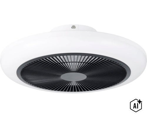 Ronde plafondventilator met geïntegreerde LED verlichting voor plafondmontage (Image AI modified or generated)