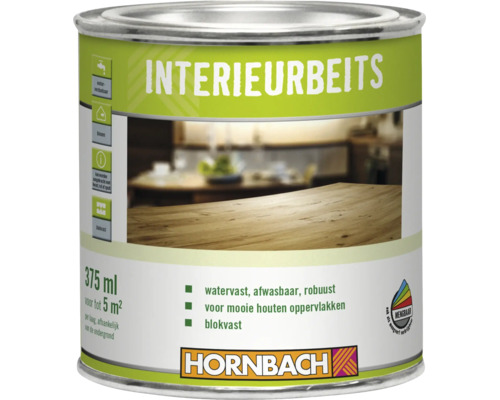 Blik Hornbach interieurbeits voor houten oppervlakken binnenshuis, 375 milliliter inhoud voor maximaal 5 vierkante meter, watervast en blokvast.