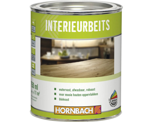 Blik Hornbach interieurbeits voor houten oppervlakken binnenshuis waterbestendig en afwasbaar