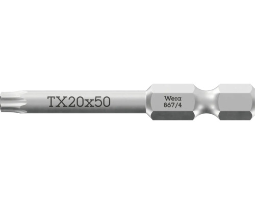 Wera schroefbit TX 20 bij 50 millimeter van staal voor Torx schroeven