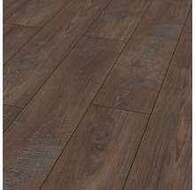 Donker laminaat met authentieke houtnerf en knoeststructuur in plankdesign