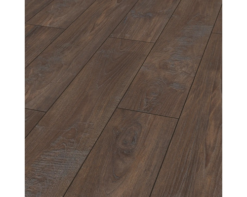 Donker laminaat met authentieke houtnerf en knoeststructuur in plankdesign