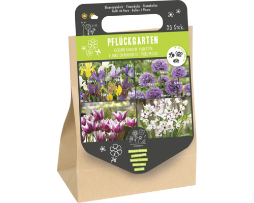 Pluktuin bloembollen mix met 35 stuks in een papieren draagtas voor het bevorderen van nuttige insecten.
