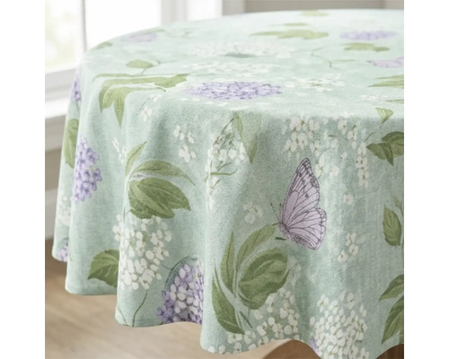 Rond tafelkleed met bloemen en vlinderpatroon voor op de eettafel