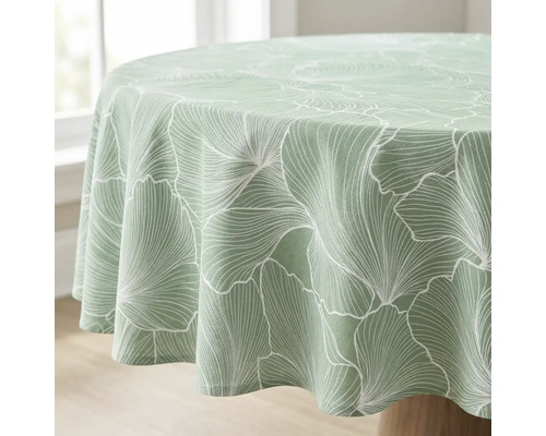 Rond tafelkleed met ginkgo bladmotief voor op de eettafel