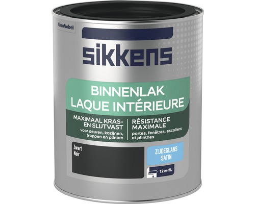 SIKKENS Binnenlak zijdeglans zwart 750 ml Sikkens Binnenlak, kras- en slijtvast, voor deuren, kozijnen, trappen en plinten
