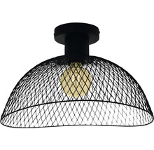 Zwarte plafondlamp met draadgaas en gloeilamp