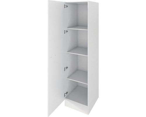 Witte hoge kast met open deur en planken