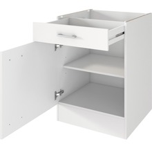 Witte keukenkast met open deur en lade