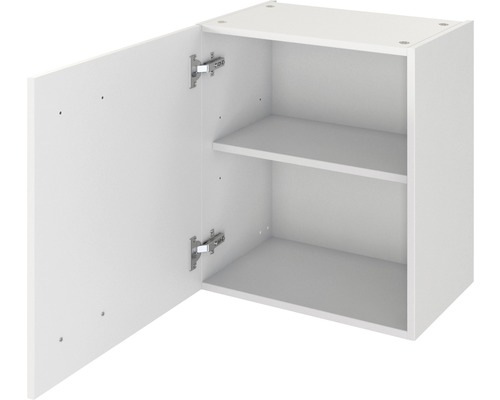 Witte hangkast met twee planken en open deur