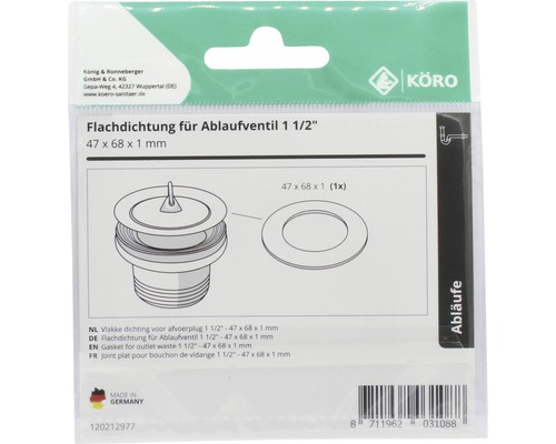 Vlakke afdichting voor afvoerplug, 47 x 68 x 1 millimeter