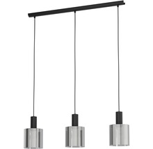 Hanglamp met drie transparante glazen kappen en zwarte ophanging