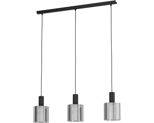 Hanglamp met drie transparante glazen kappen en zwarte ophanging