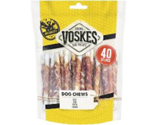 VOSKES Hondensnack Rawhide Twist eend 400 g Verpakking honden-kauwsnacks, 40 stuks