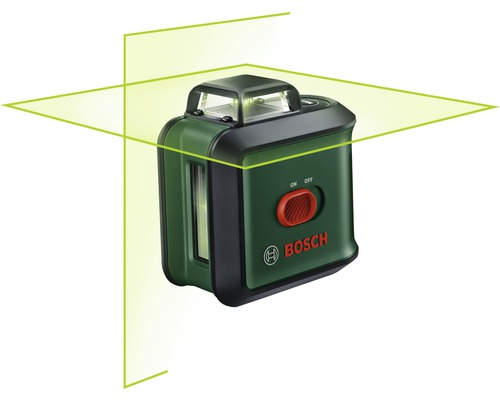 Bosch Logo. Kruislijnlaser met groene laserlijnen.
