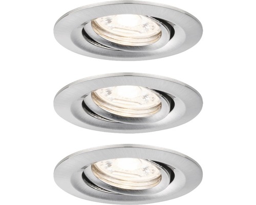 PAULMANN LED Inbouwspot set Nova Mini Ø 66 mm geborsteld staal, 3 stuks