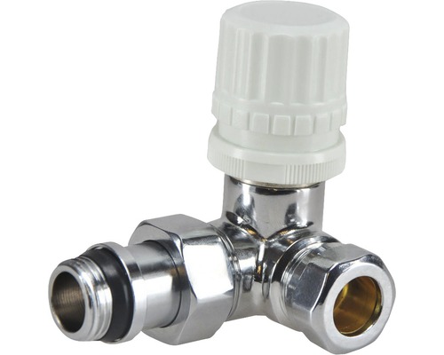 Thermostaatkraan M22 1/2" x 15 mm knel haaks links Thermostaatkraan M22 1/2" x 15 mm knel haaks links