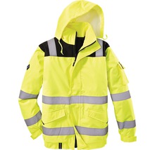 Gele veiligheidsjas met capuchon en reflecterende strepen