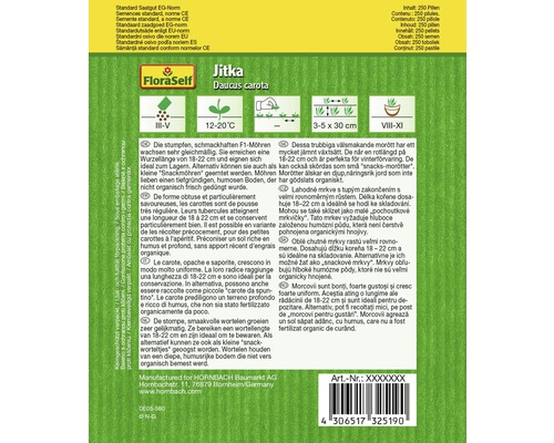 Zadenverpakking van het merk FloraSelf met zaden voor wortelen van het ras Jitka