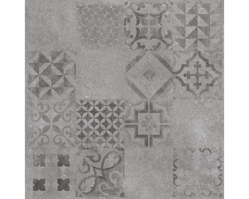 Wand- en Vloertegel Bergamo grijs décor 60x60 cm gerectificeerd Decoratieve grijze tegels met patroon