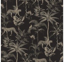 Behang met jungle motief, luipaarden en palmen