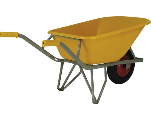 Gele kruiwagen met stalen frame