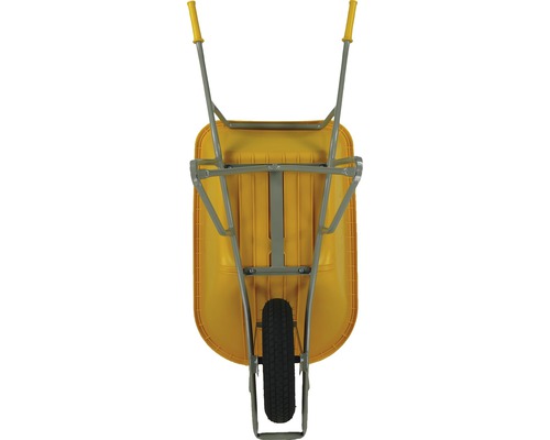 Gele kruiwagen met één wiel