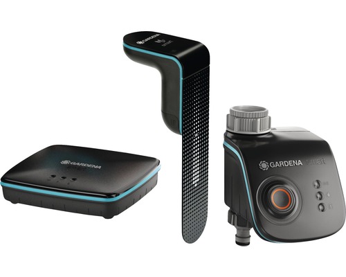 Gardena Smart System bestaande uit gateway, sensor en waterregelaar
