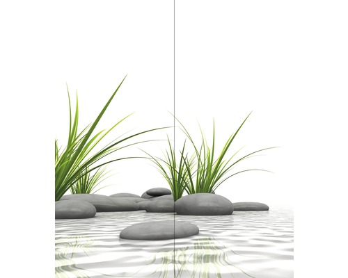 Decoratieve stenen en grassen in water voor tuinvijver ontwerp