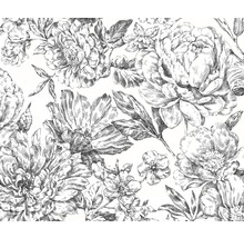 Zwart-wit bloempatroon met bloemen en bladeren