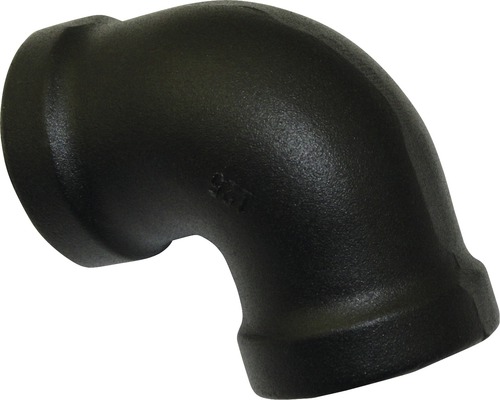 Zwarte fitting van gietijzer, 90 graden hoek