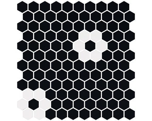 Mozaïektegel Hexagon zwart wit 30,1 x 29 cm Mozaïektegel met zeshoekige, zwarte en witte elementen