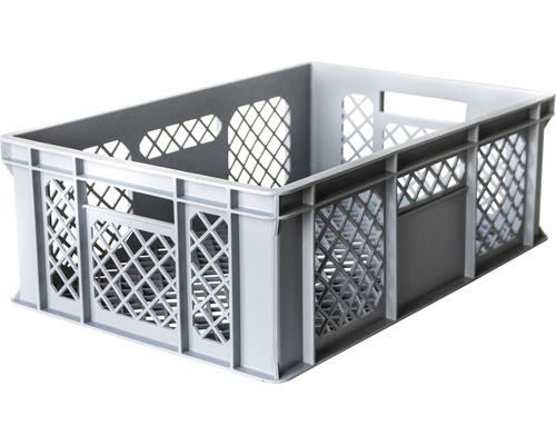 Grijze kunststof box met rasterstructuur voor opslag en transport