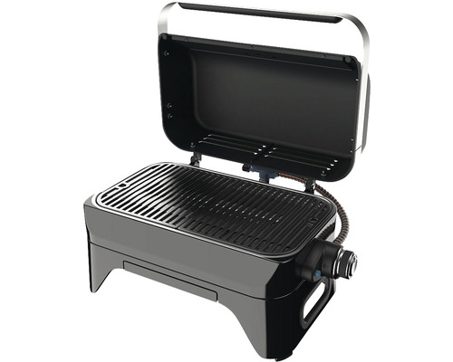 Draagbare gasbarbecue met open deksel