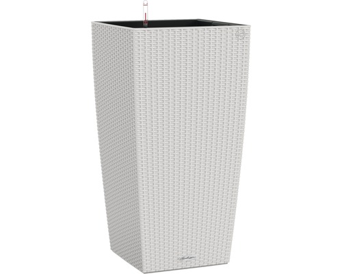LECHUZA All-in-One Set Plantenbak Cottage Cubico Kunststof wit 40x40x75 cm Hoge plantenbak met irrigatiesysteem in rotan design