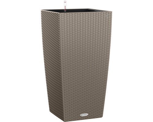 LECHUZA All-in-One Set Plantenbak Cottage Cubico Kunststof beige 40x40x75 cm Hoge kunststof plantenbak met irrigatiesysteem en waterniveau-indicator