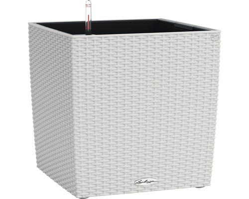 LECHUZA All-in-One Set Plantenbak Cube Kunststof Wit 30 cm x 30 cm x 30 cm Vierkante plantenbak met irrigatiesysteem en waterniveau-indicator