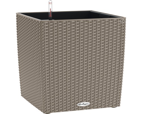 LECHUZA All-in-One Set Plantenbak Cube Kunststof Beige 40 cm x 40 cm x 40 cm Vierkante plantenbak met irrigatiesysteem en Lechuza logo