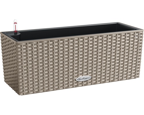 LECHUZA All-in-One Set Balkonbak Cottage Balconera Kunststof beige 50x19x19 cm Rechthoekige plantenbak met irrigatiesysteem en Lechuza logo.